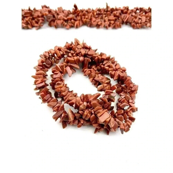 VTG Set Brown Goldstone Speckle Chips Cluster Necklace with Bracelet 925 WJ 18" - Picture 2 of 12